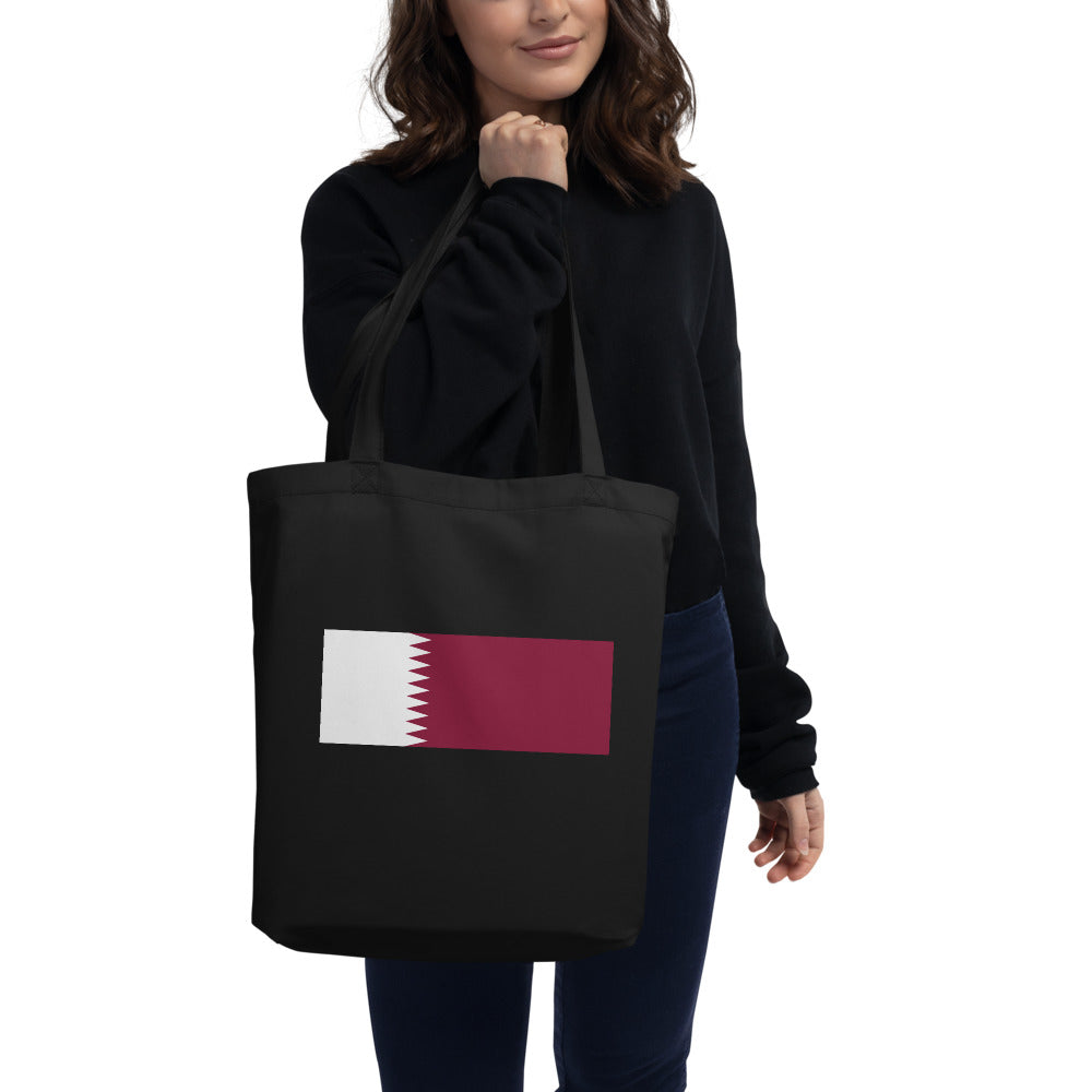 National Flag Tote Bags - Collection 3 Qatar tote-black