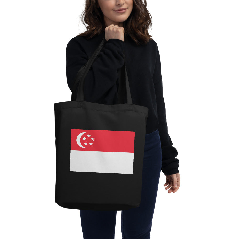 National Flag Tote Bags - Collection 4 Singapore tote-black
