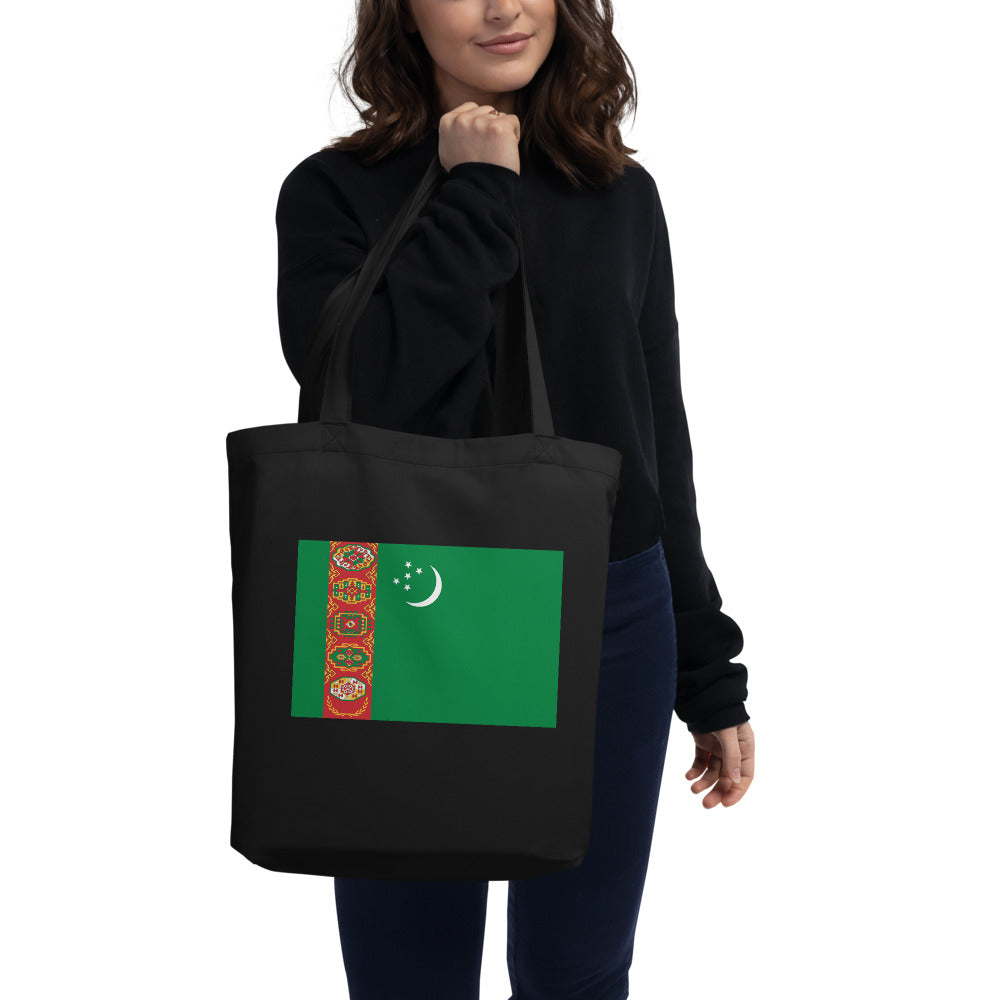 National Flag Tote Bags - Collection 4 Turkmenistan tote-black