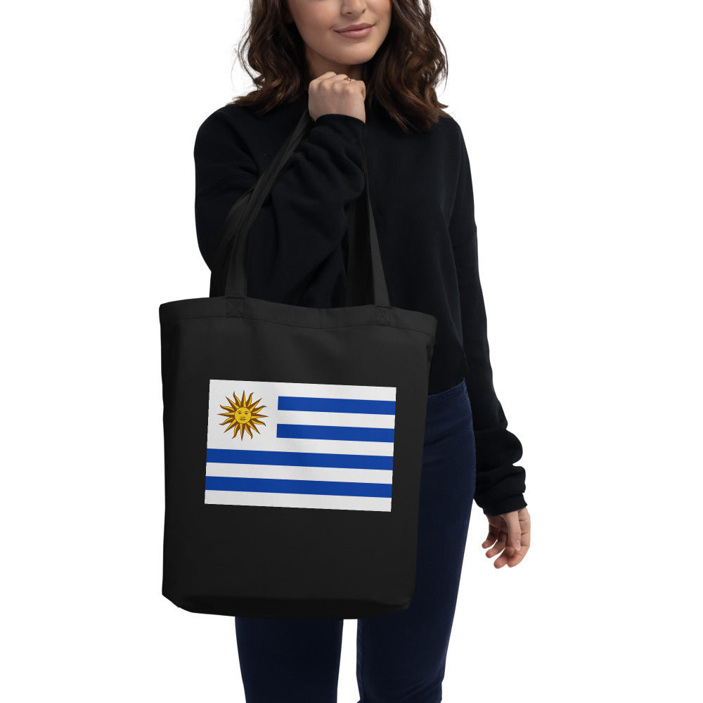 National Flag Tote Bags - Collection 4 Uruguay tote-black