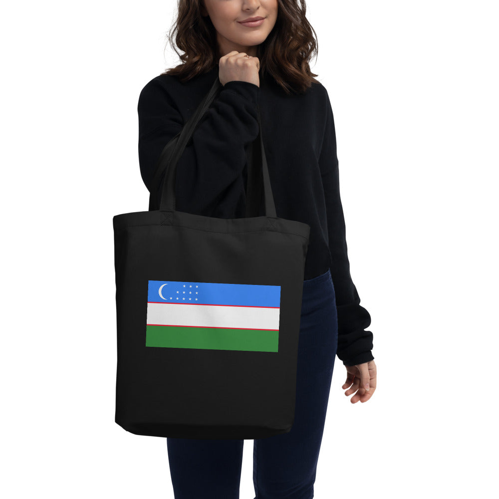 National Flag Tote Bags - Collection 4 Uzbekistan tote-black
