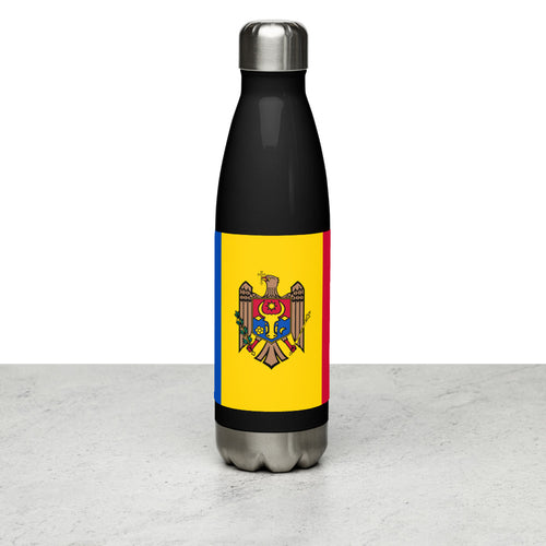 National Flag Water Bottles - Collection 3 Moldova / 17 oz / Black